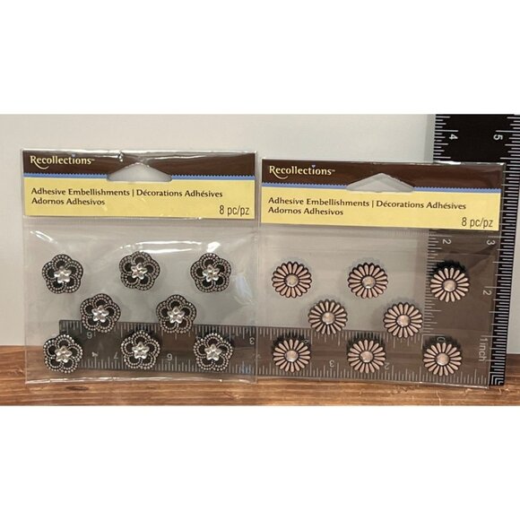 Recollections STICKER Embellishments 16 Pc Set FLORAL DIAMOND GEM BLACK SILVER - Picture 2 of 6